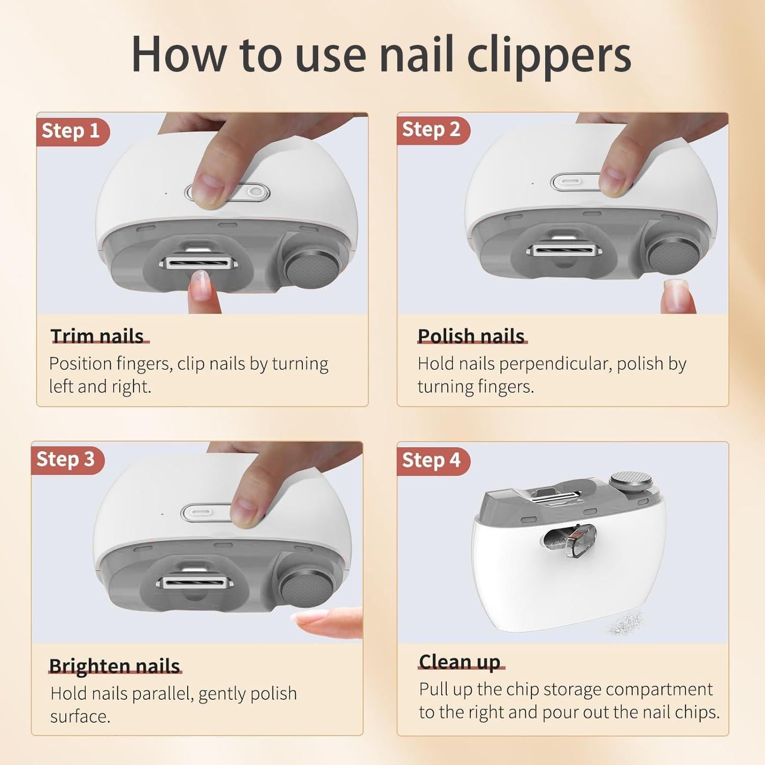 Cortador de Uñas Eléctrico CAIJINEW 2 en 1 Recargable con Luz LED