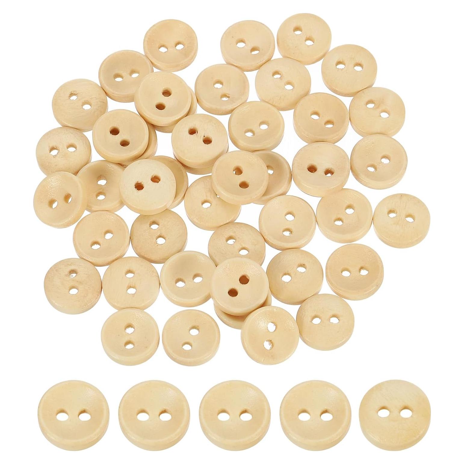 100 Botones de Madera Natural uxcell 11.5mm Redondos 2 Agujeros