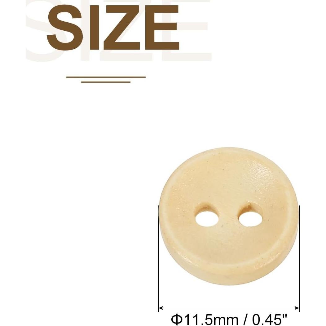 100 Botones de Madera Natural uxcell 11.5mm Redondos 2 Agujeros