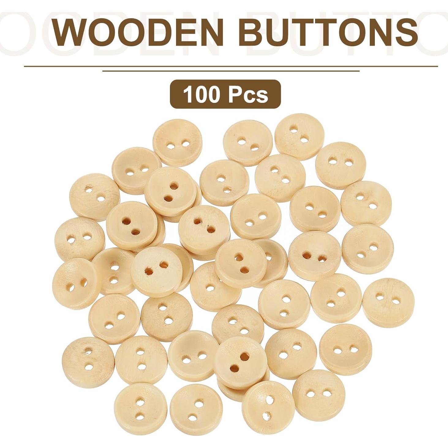 100 Botones de Madera Natural uxcell 11.5mm Redondos 2 Agujeros