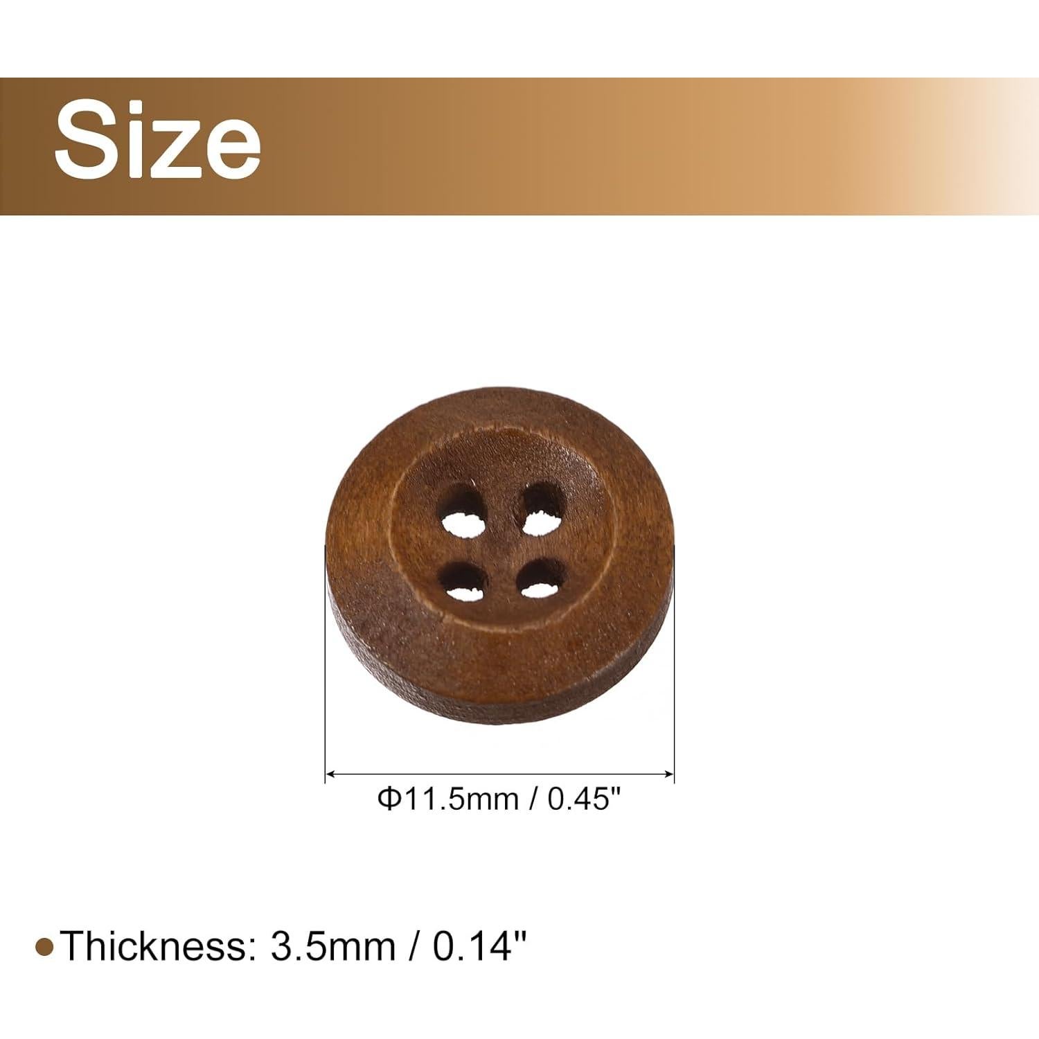 Botones de Madera uxcell 50 Pcs 11.5mm 4 Agujeros Café
