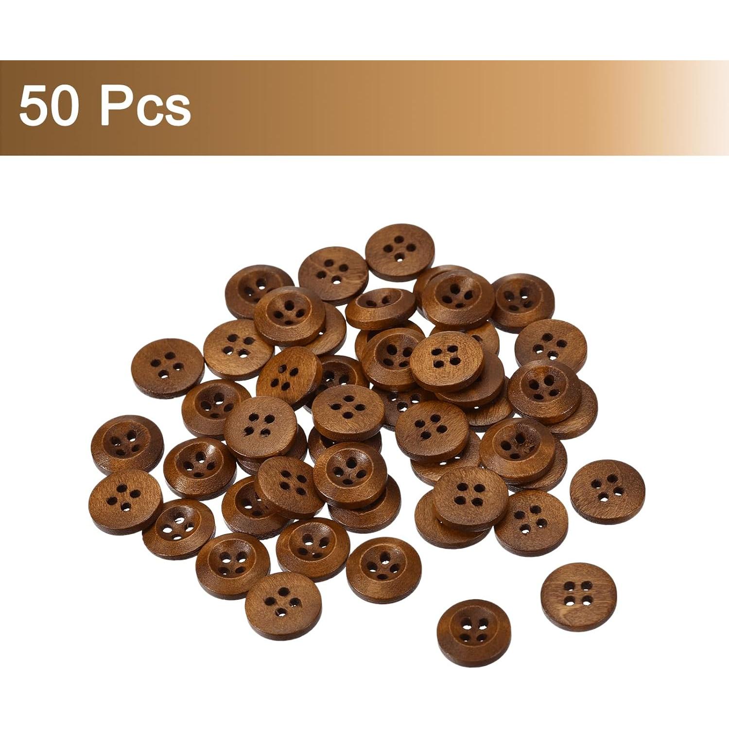 Botones de Madera uxcell 50 Pcs 11.5mm 4 Agujeros Café
