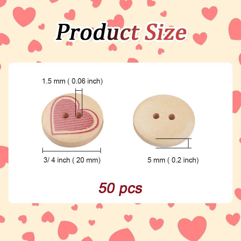 Botones de Madera Pintados CABODYALS 20mm Corazón 50Pcs