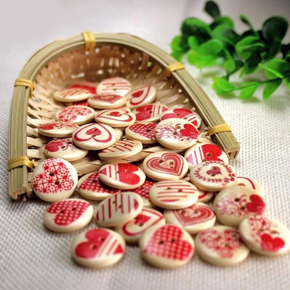 Botones de Madera Pintados CABODYALS 20mm Corazón 50Pcs