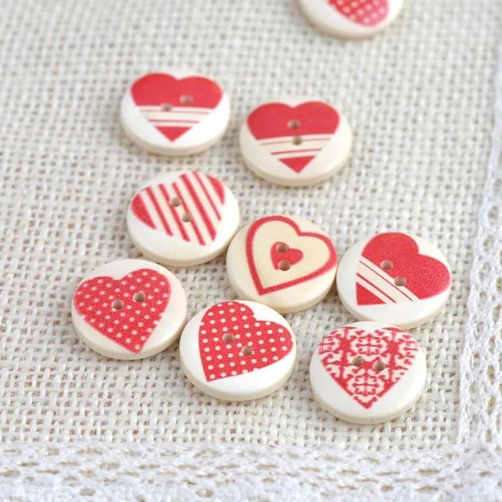 Botones de Madera Pintados CABODYALS 20mm Corazón 50Pcs