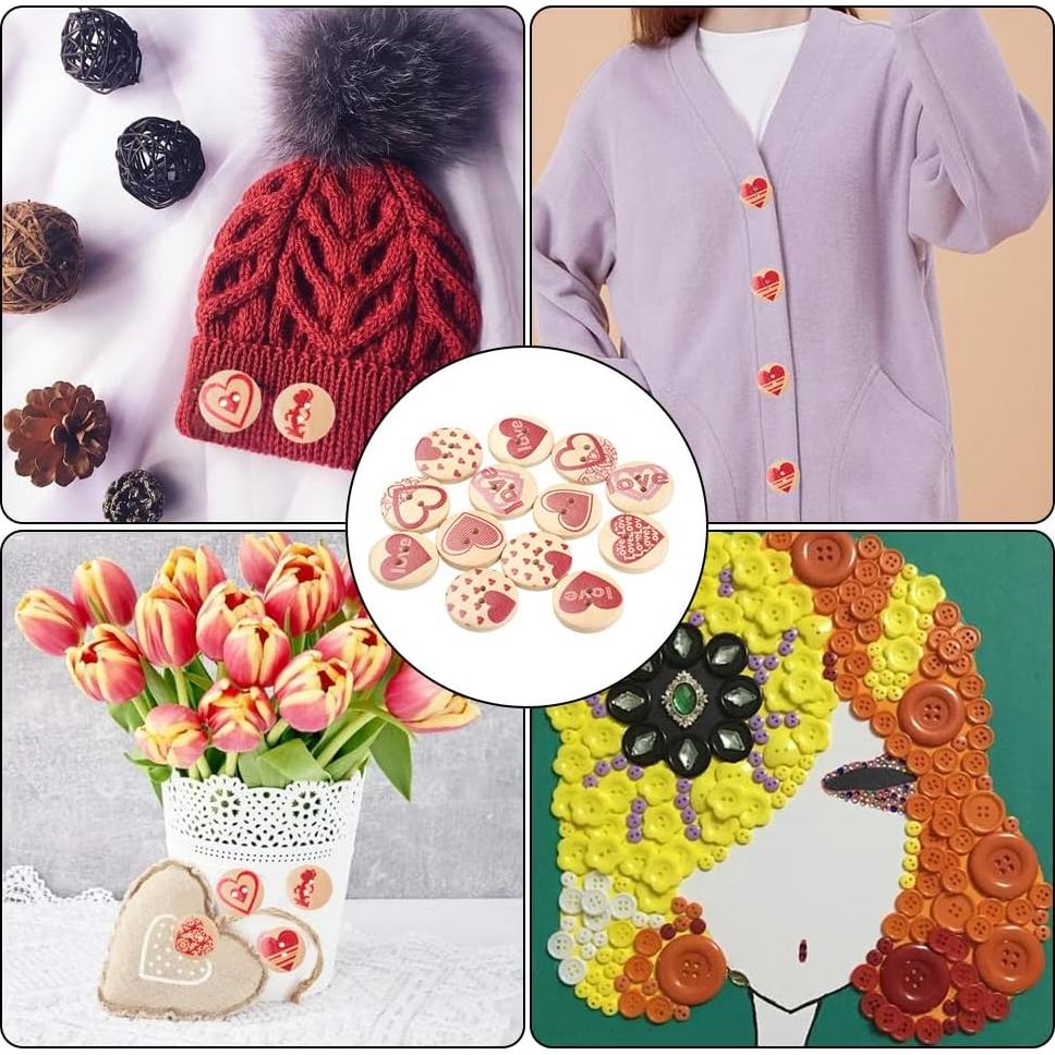 Botones de Madera Pintados CABODYALS 20mm Corazón 50Pcs