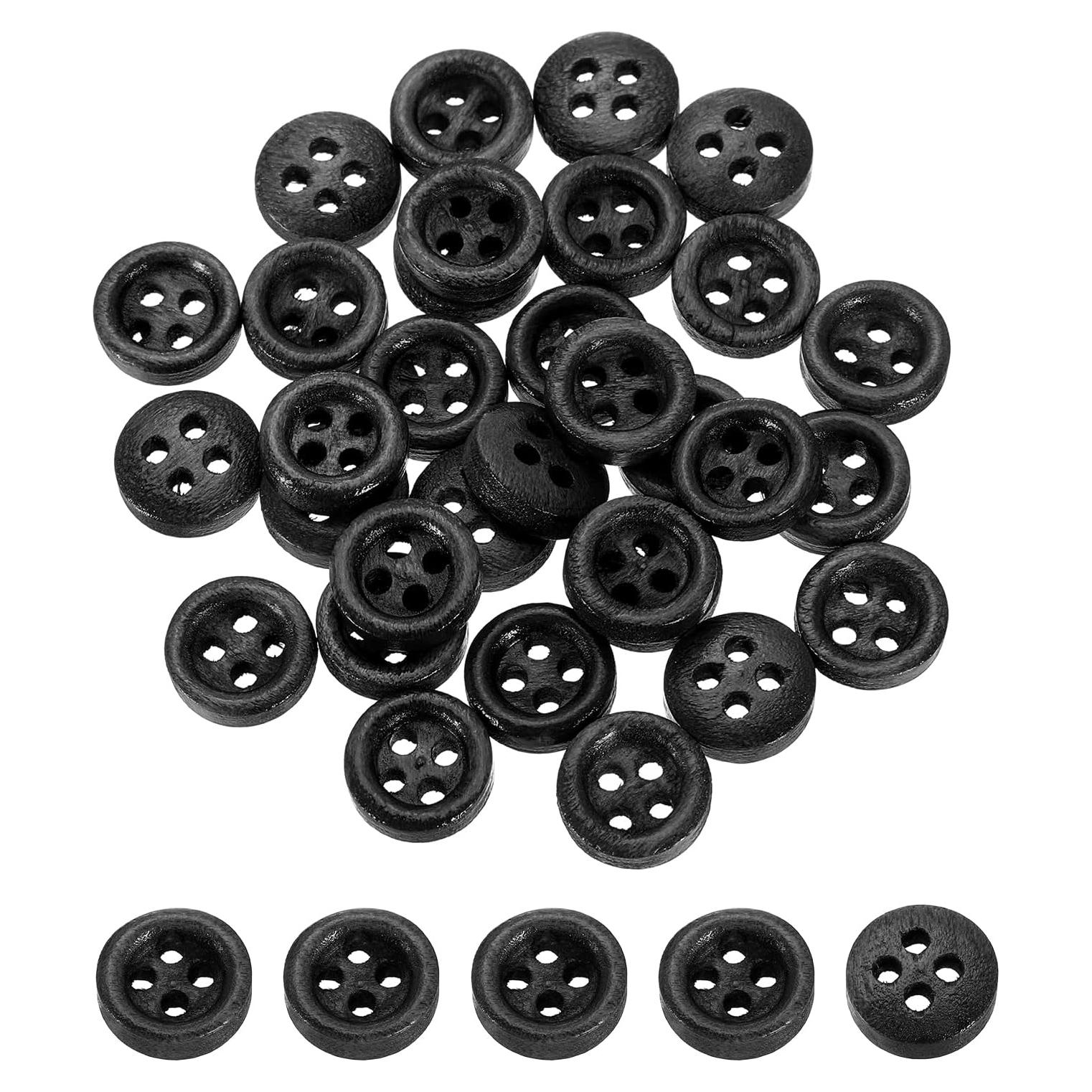 50 Botones de Madera Redondos 10mm uxcell 4 Agujeros Negros