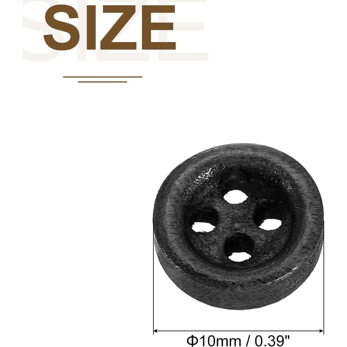 50 Botones de Madera Redondos 10mm uxcell 4 Agujeros Negros