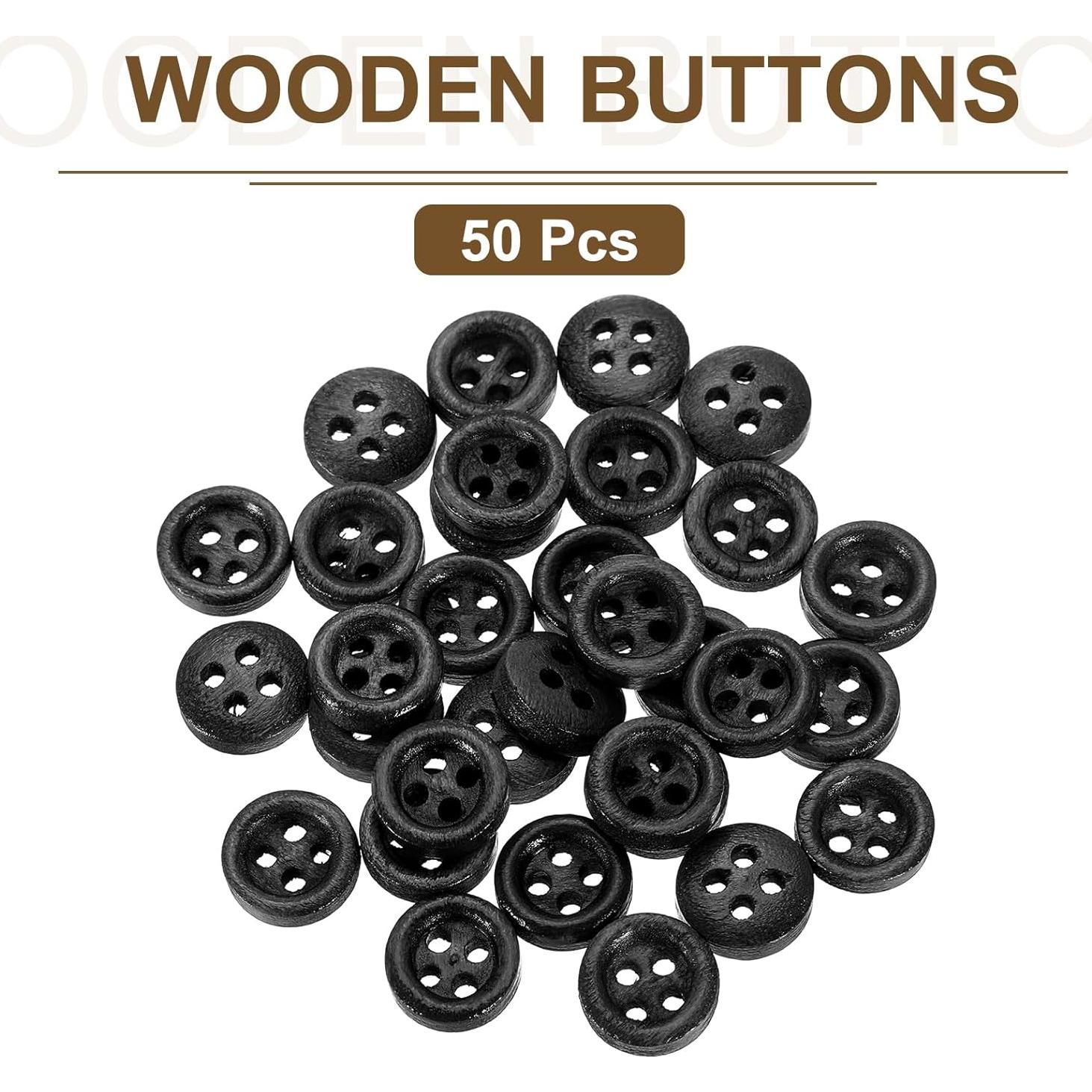 50 Botones de Madera Redondos 10mm uxcell 4 Agujeros Negros