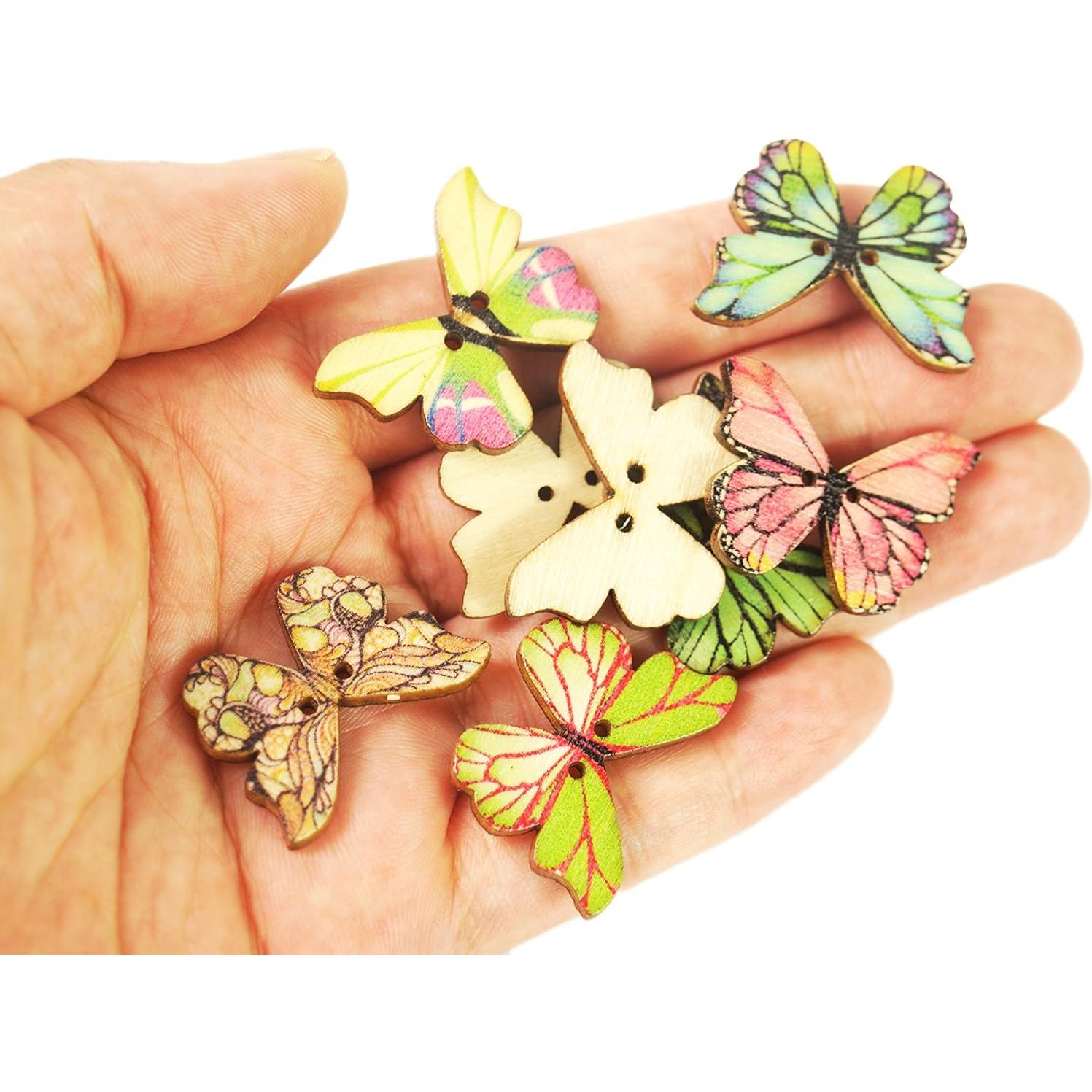 Botones de mariposa de madera Todo en Uno 100pcs 2.1x2.8cm