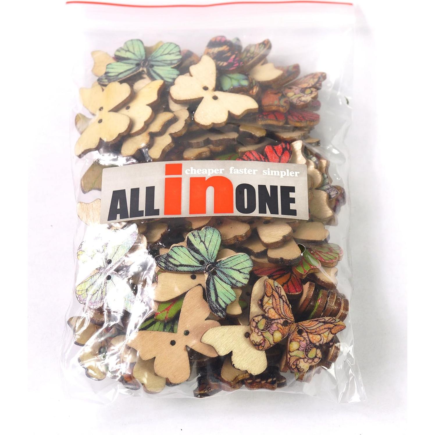 Botones de mariposa de madera Todo en Uno 100pcs 2.1x2.8cm