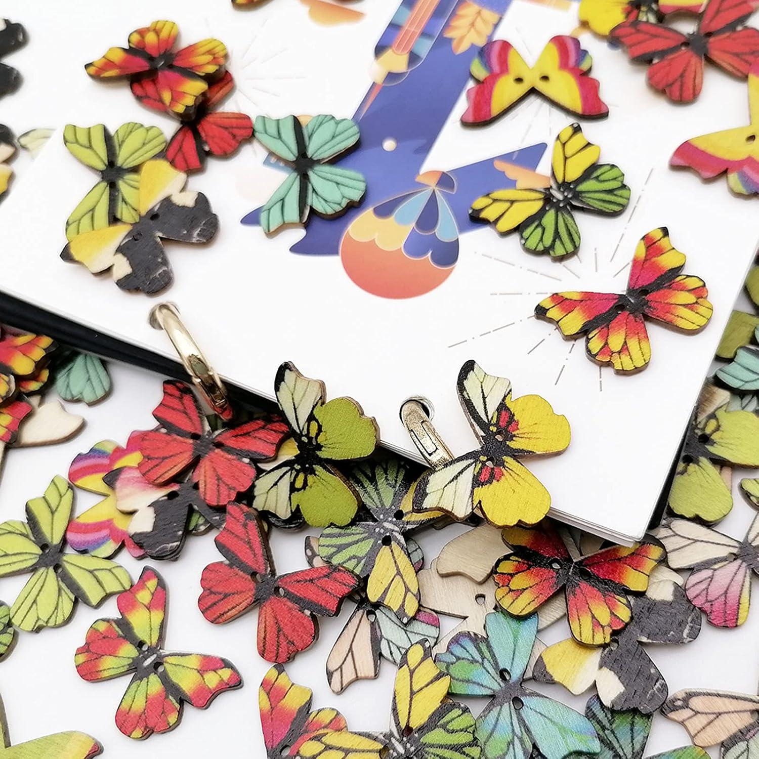 100 Botones de Mariposa de Madera Alfykym 25mm DIY