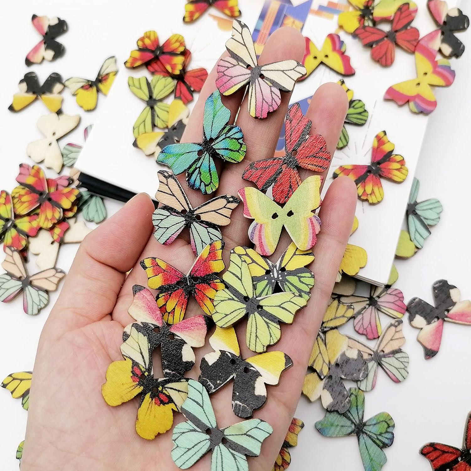 100 Botones de Mariposa de Madera Alfykym 25mm DIY