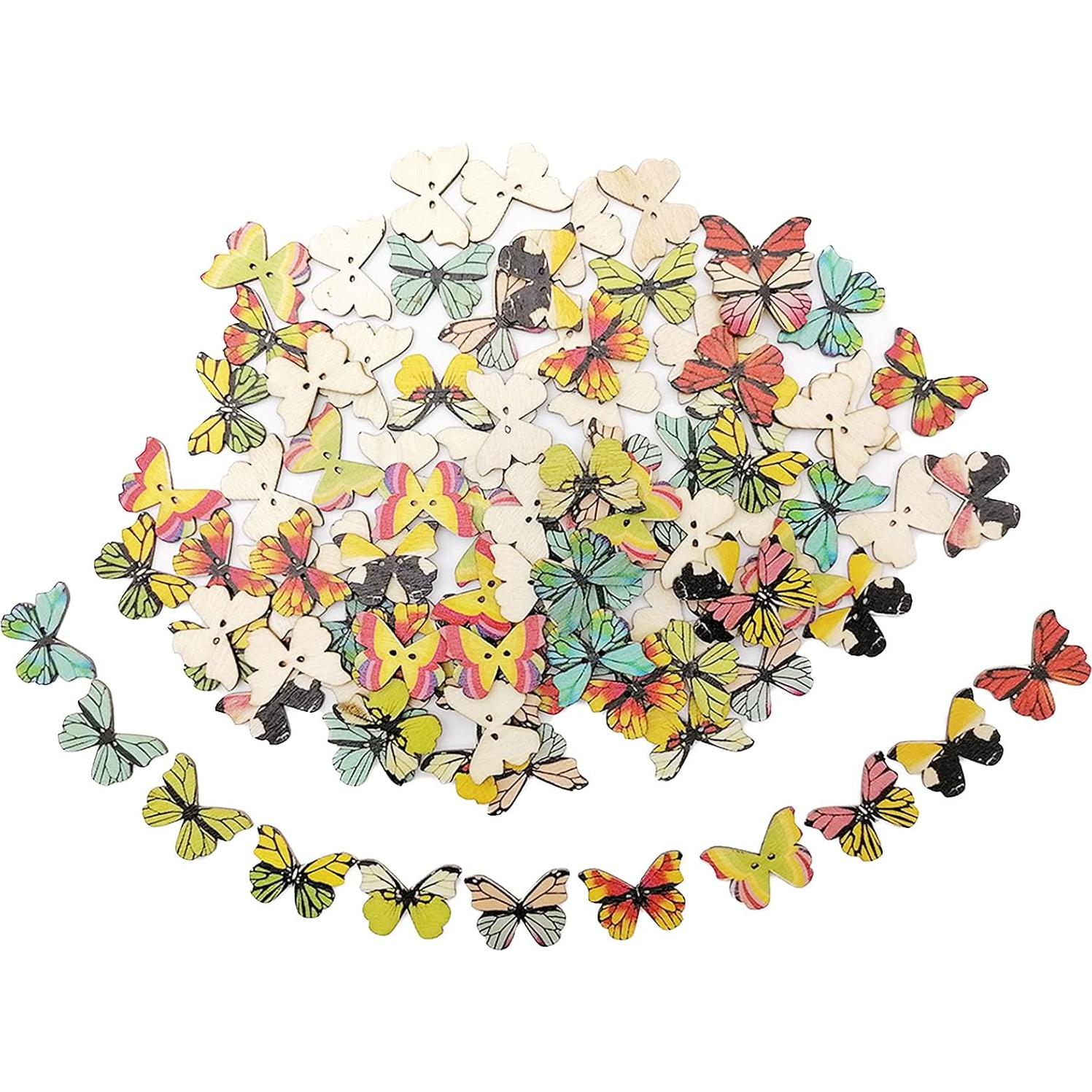 100 Botones de Mariposa de Madera Alfykym 25mm DIY