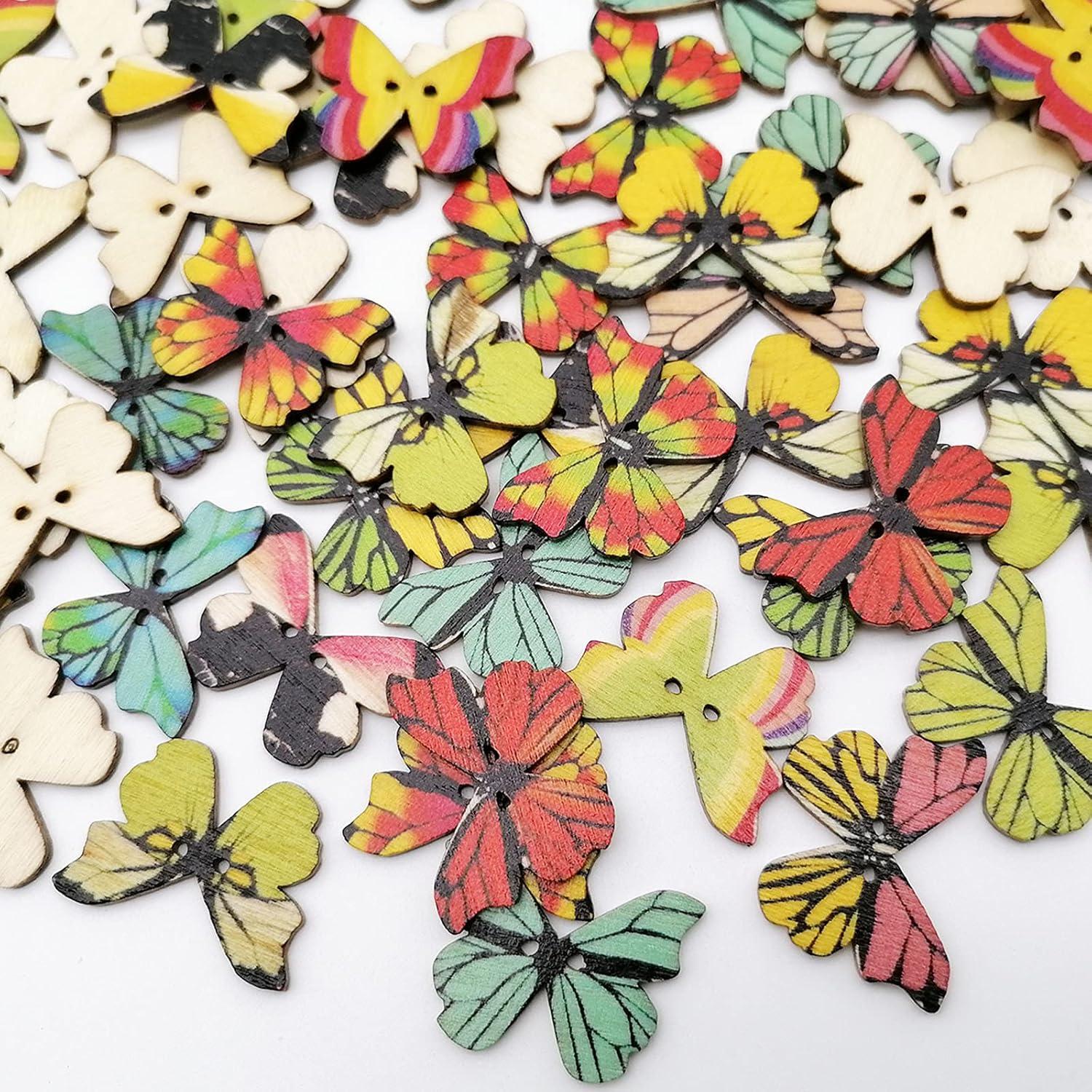 100 Botones de Mariposa de Madera Alfykym 25mm DIY