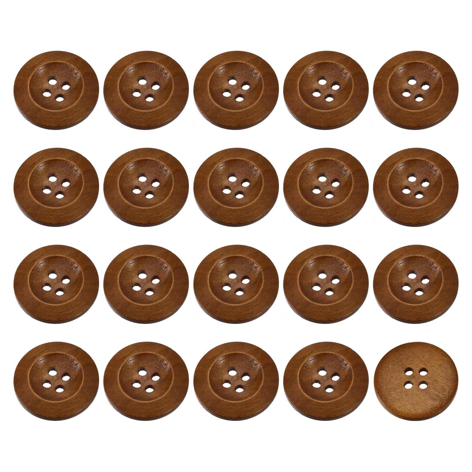Botones de Madera uxcell 28mm 50 Pcs 4 Agujeros Café