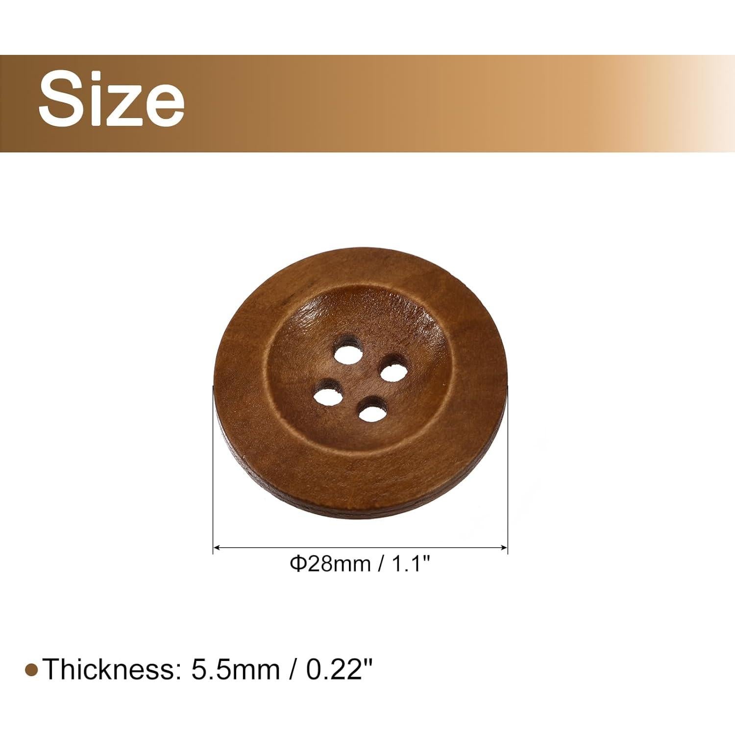 Botones de Madera uxcell 28mm 50 Pcs 4 Agujeros Café