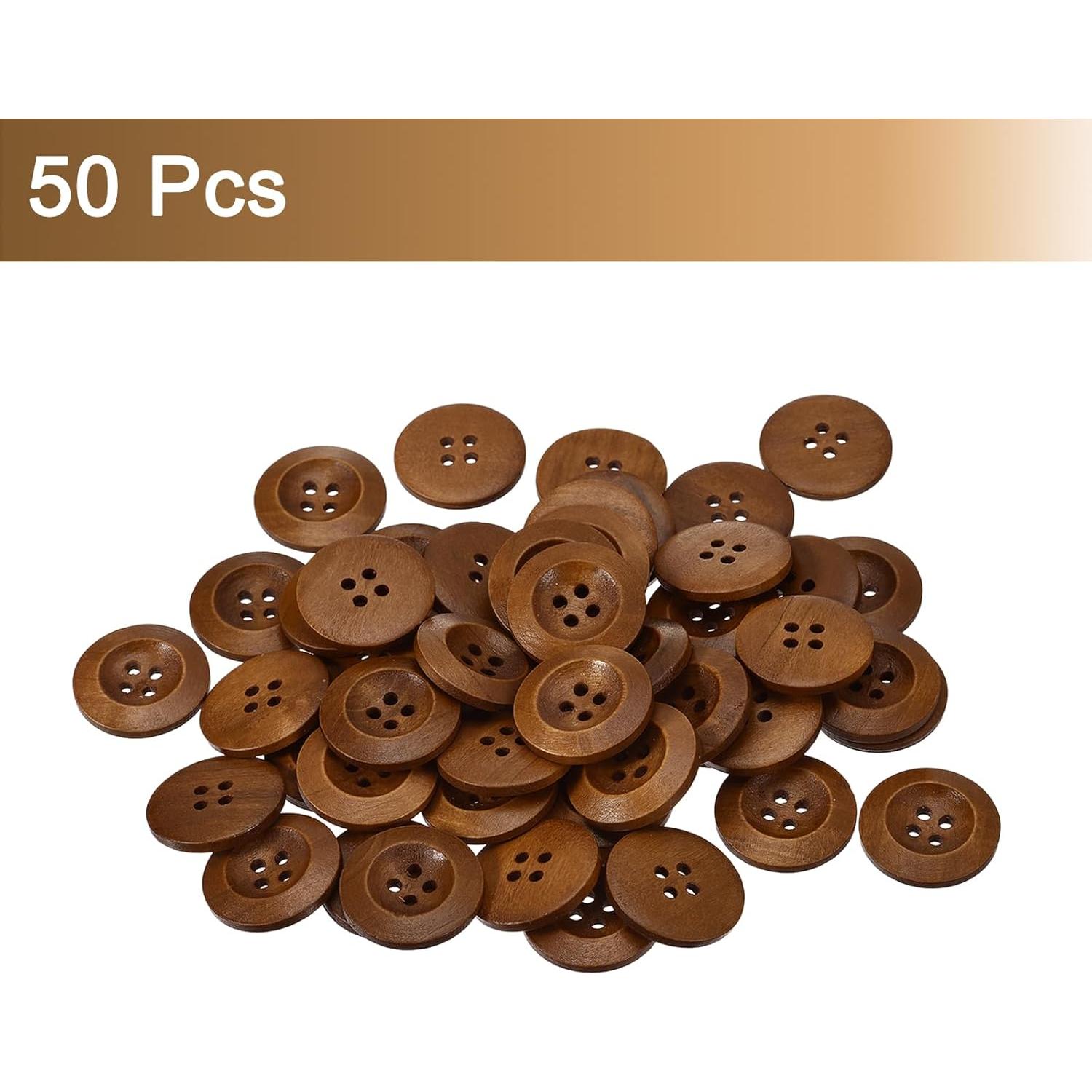 Botones de Madera uxcell 28mm 50 Pcs 4 Agujeros Café