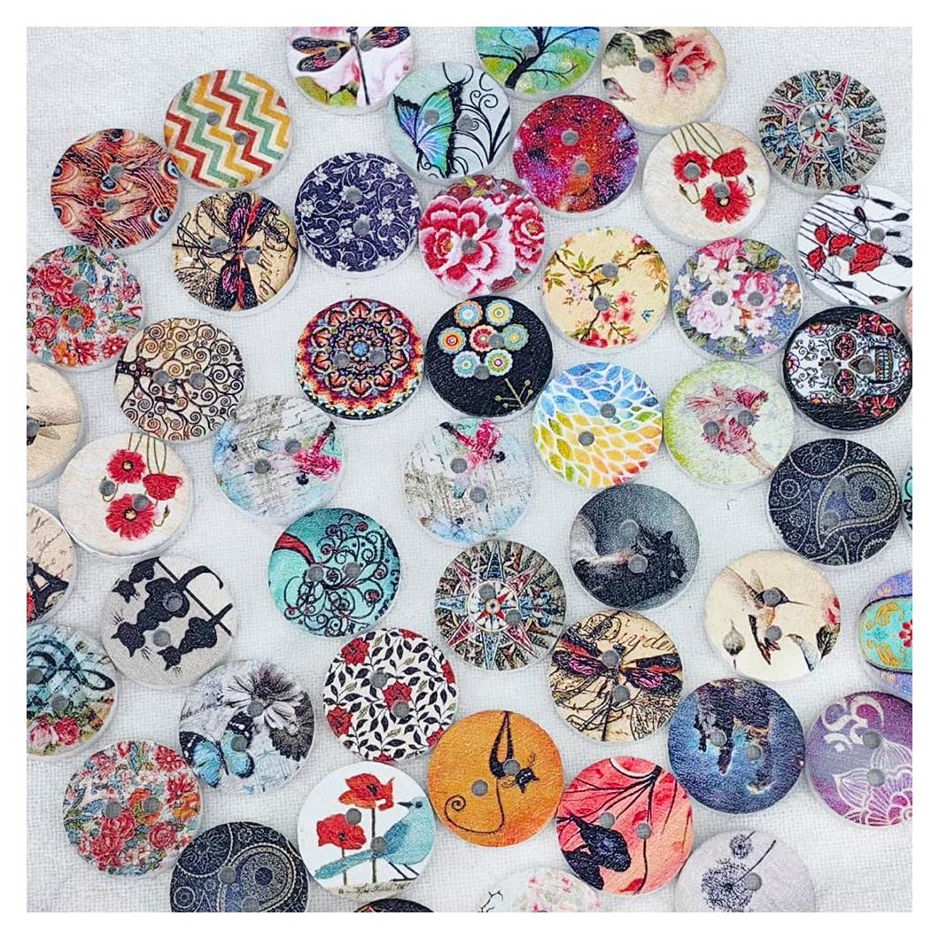 Botones de Madera Libiline 100pcs 15mm Multicolor