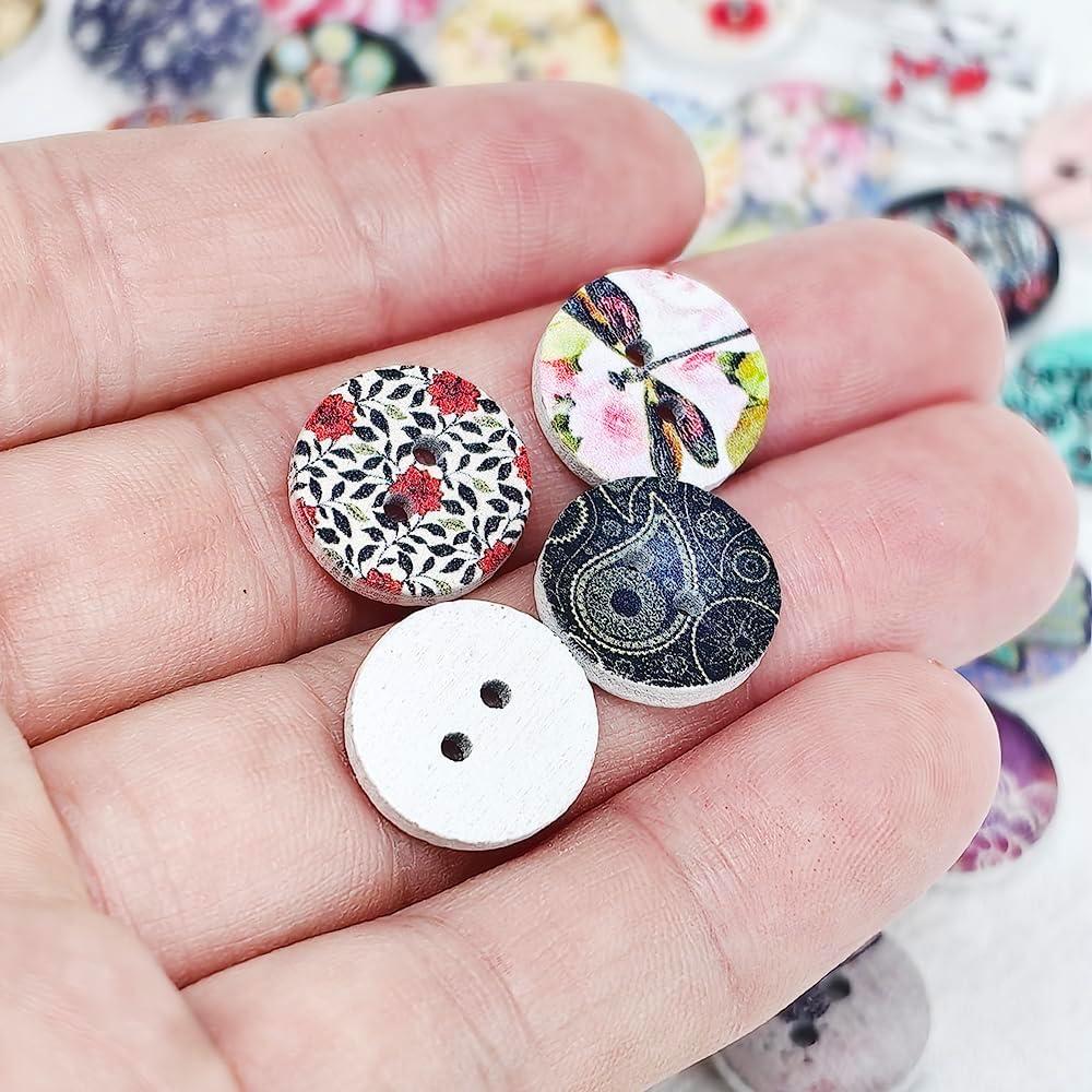 Botones de Madera Libiline 100pcs 15mm Multicolor