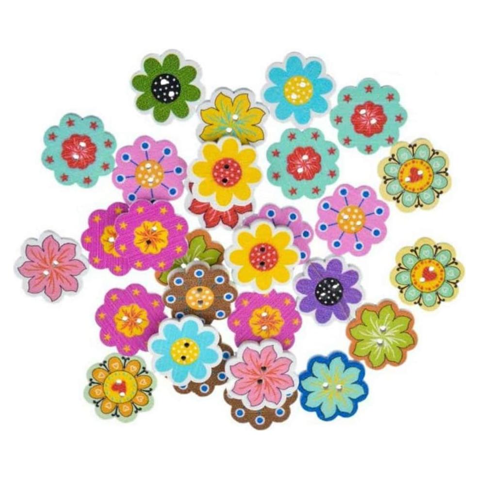 Botones de Madera Multicolor AKOAK 20mm en Forma de Flor - 50 Pcs