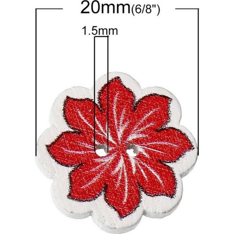 Botones de Madera Multicolor AKOAK 20mm en Forma de Flor - 50 Pcs