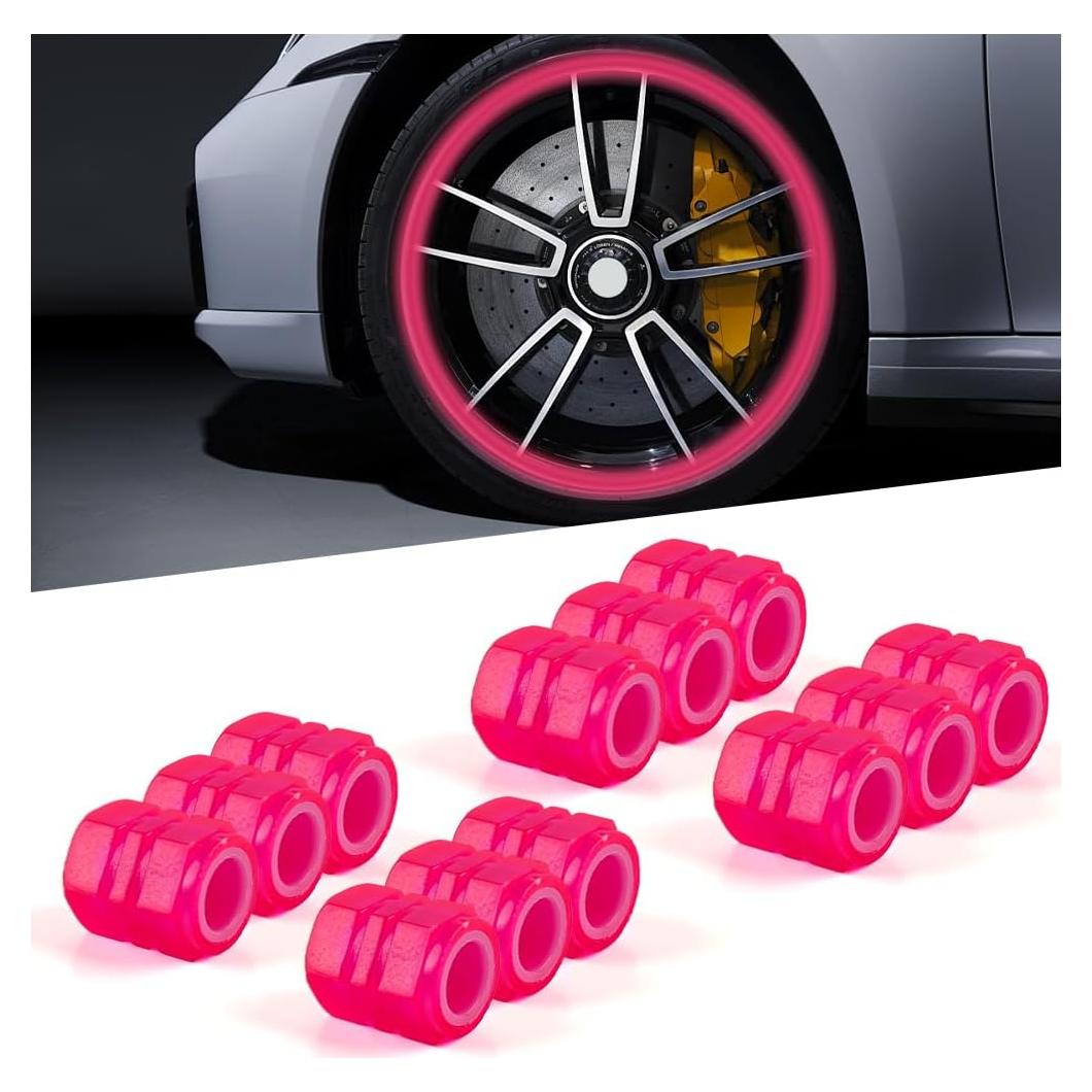 12 Tapones de Válvula de Neumático Sandfren Rosa Luminiscente