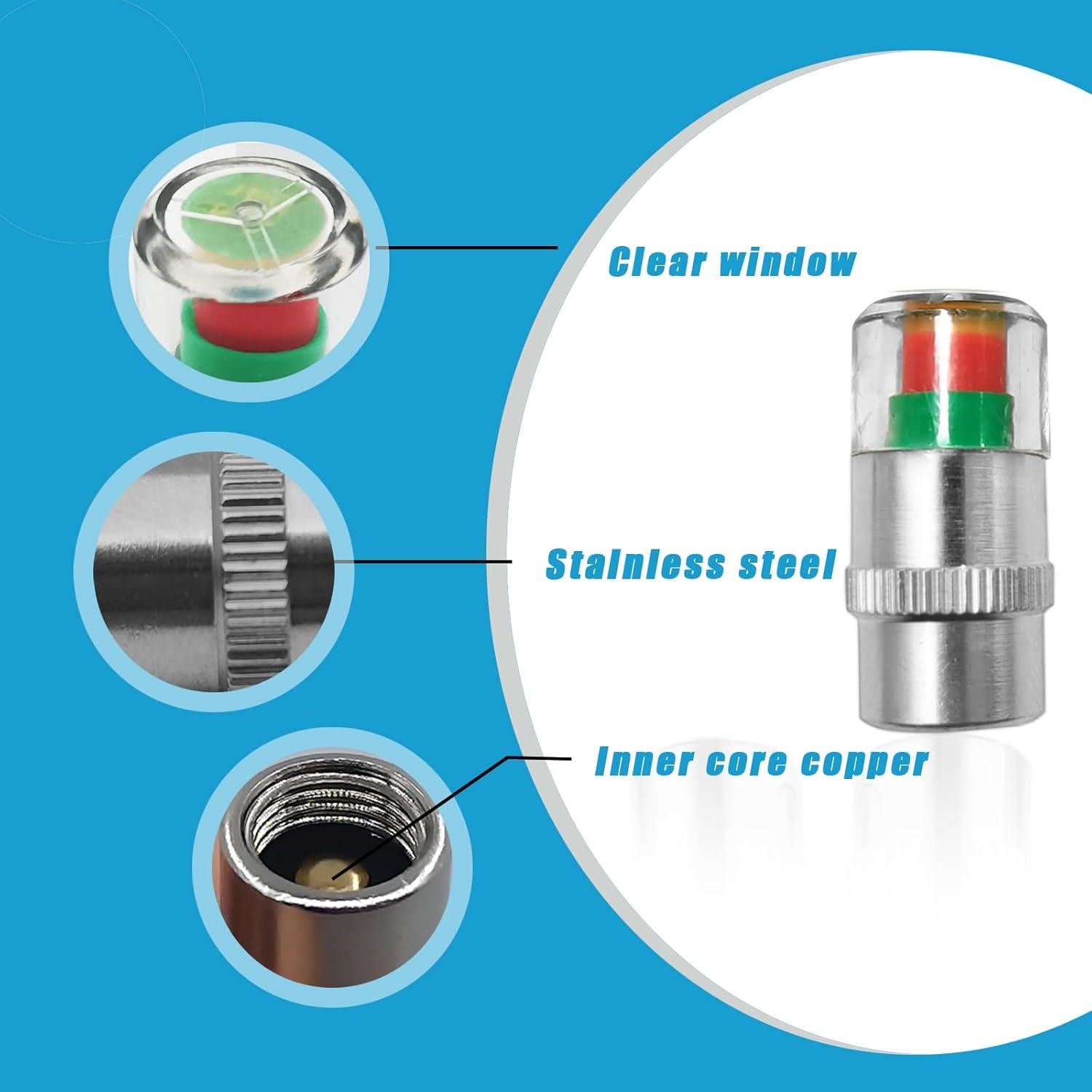 4 Tapones de Válvula de Presión Neumáticos BSAMZO 32PSI