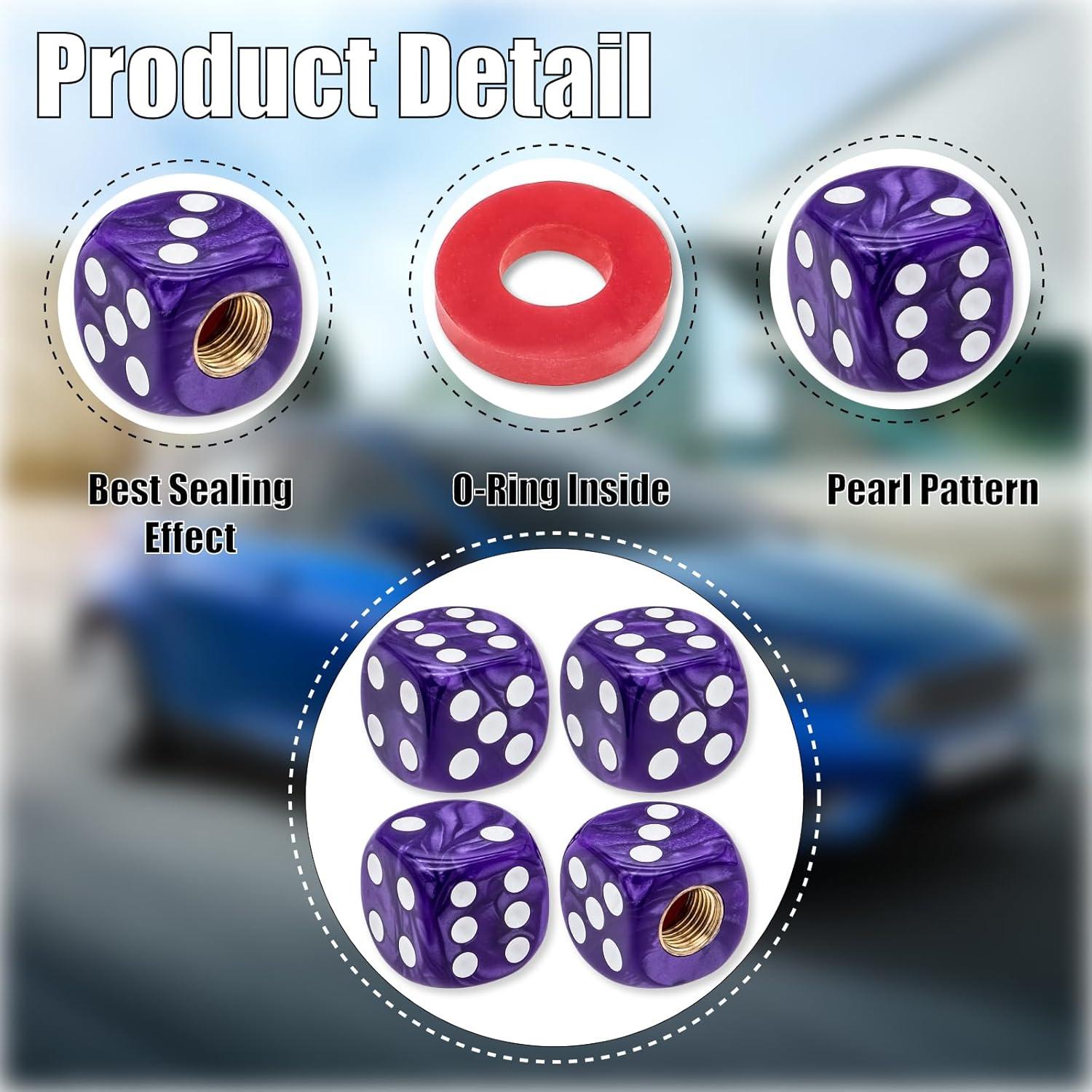 4 Tapas de Válvula de Neumático MEAJOO Patrón de Perlas Púrpura