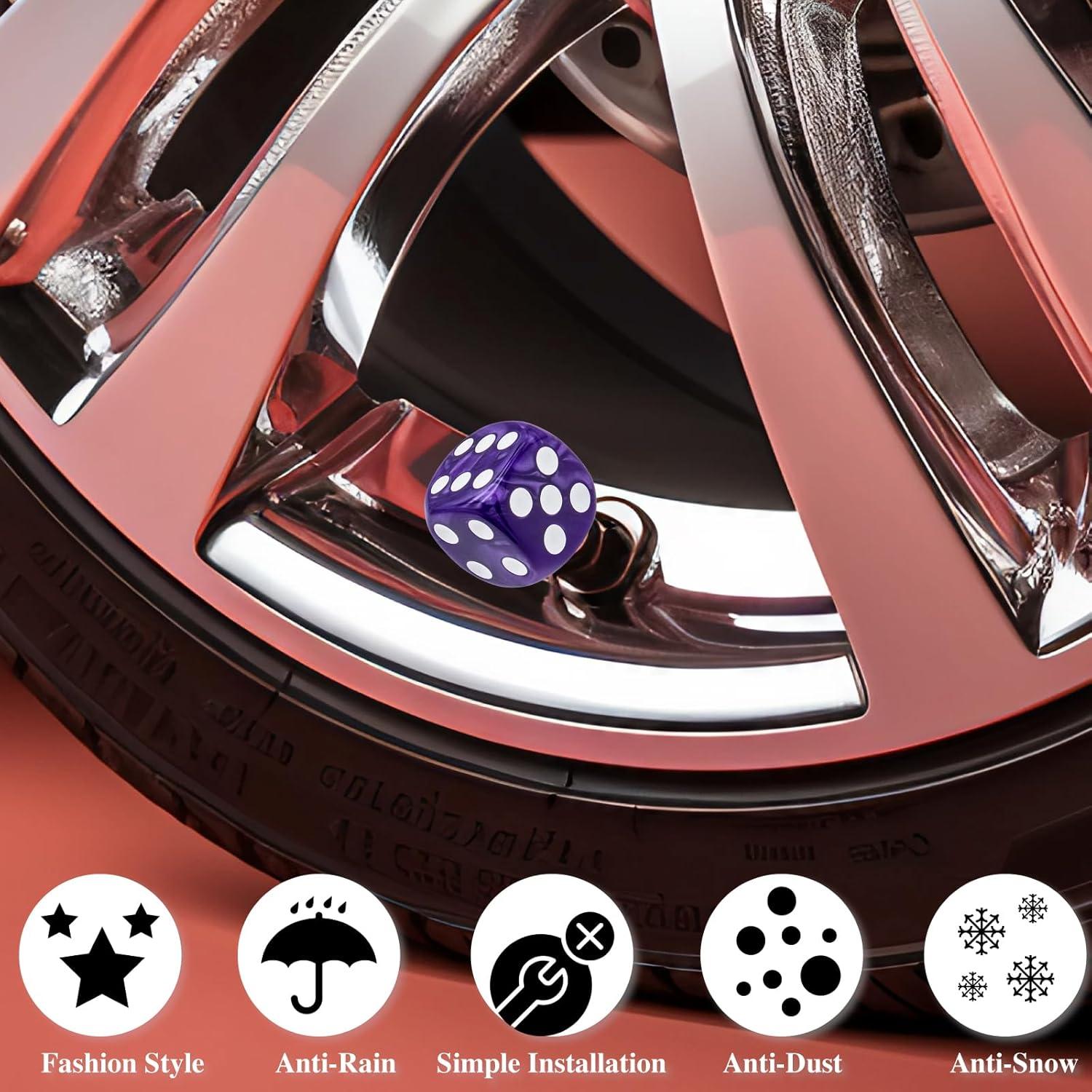 4 Tapas de Válvula de Neumático MEAJOO Patrón de Perlas Púrpura