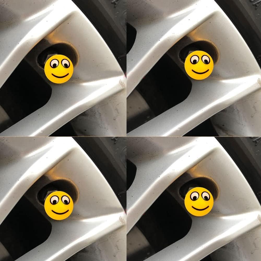 Tapa de Válvula de Aire SaiDian 4 Pcs Carita Sonriente Amarillo