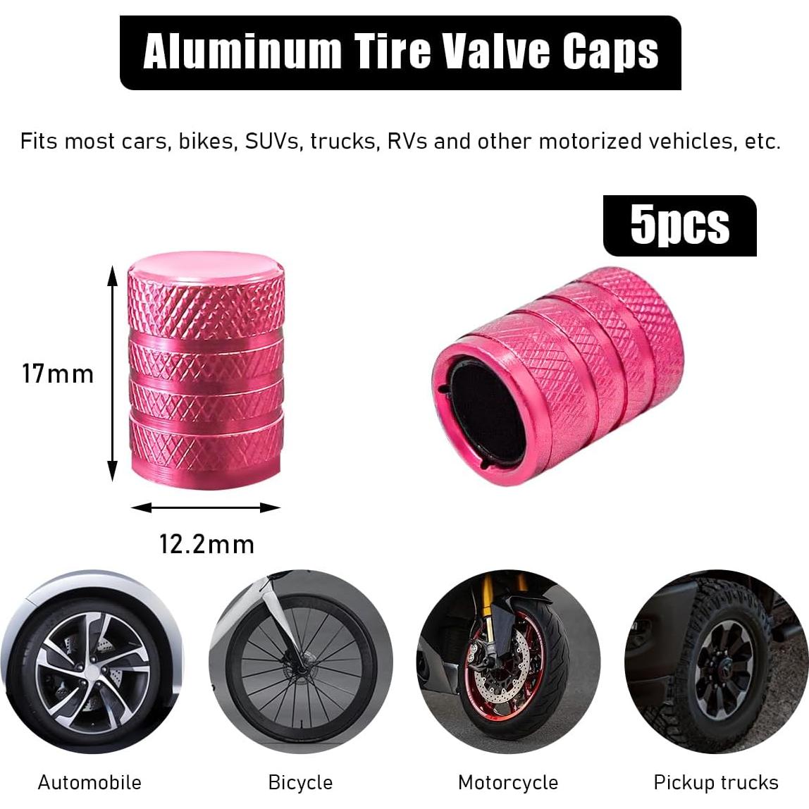 5 Tapones de Válvula de Neumático de Coche Povtii Rosa