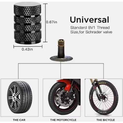 Tapas de Válvula de Neumático Universales Derlige, Aluminio Negro, 4 Pcs