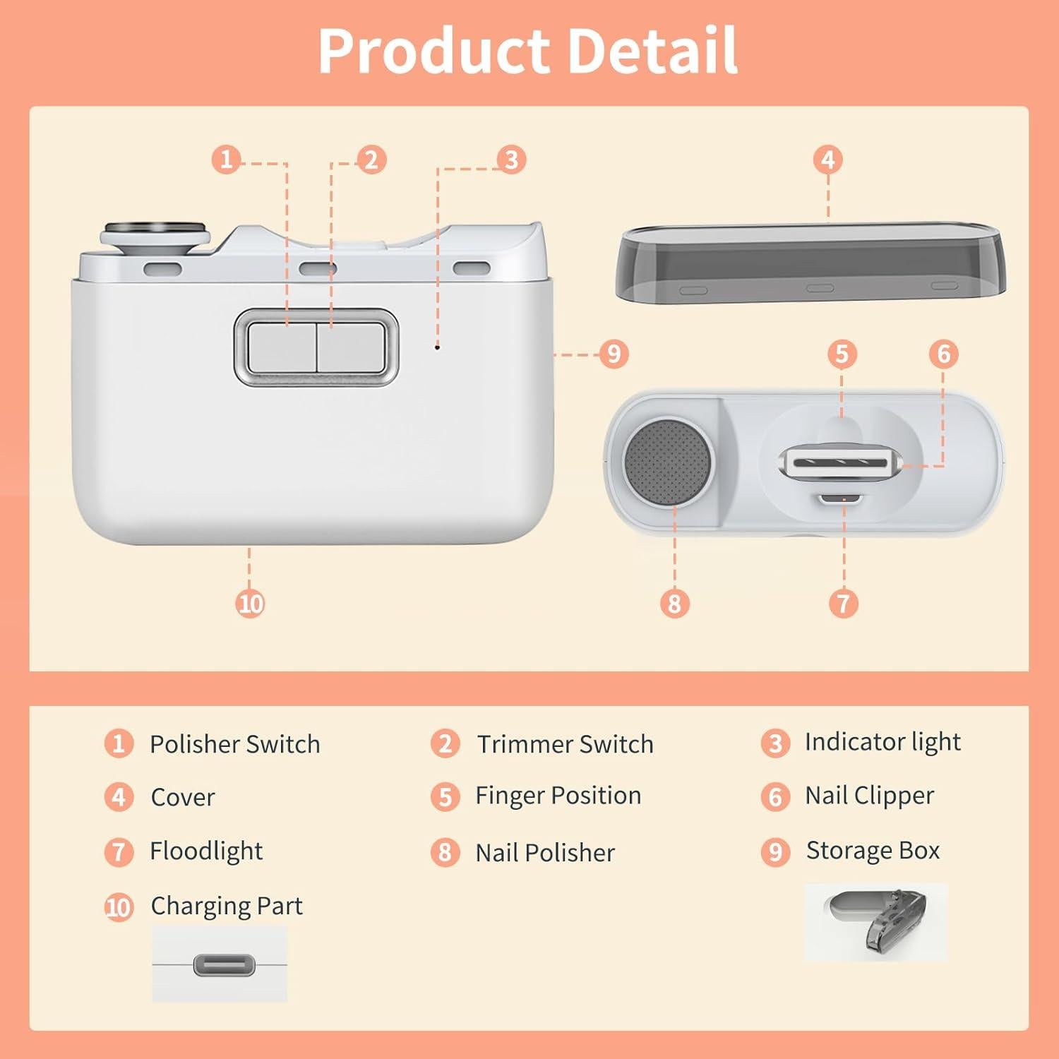 Cortador y Limador de Uñas Eléctrico WEIHUINET 3 en 1 USB