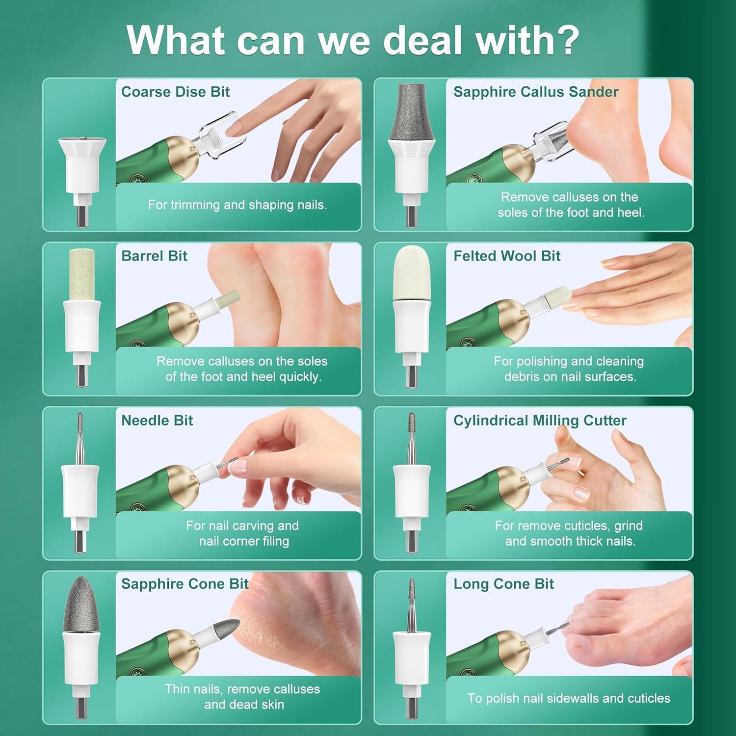 Kit de Manicura y Pedicura Eletorot 8 en 1 Eléctrico Verde