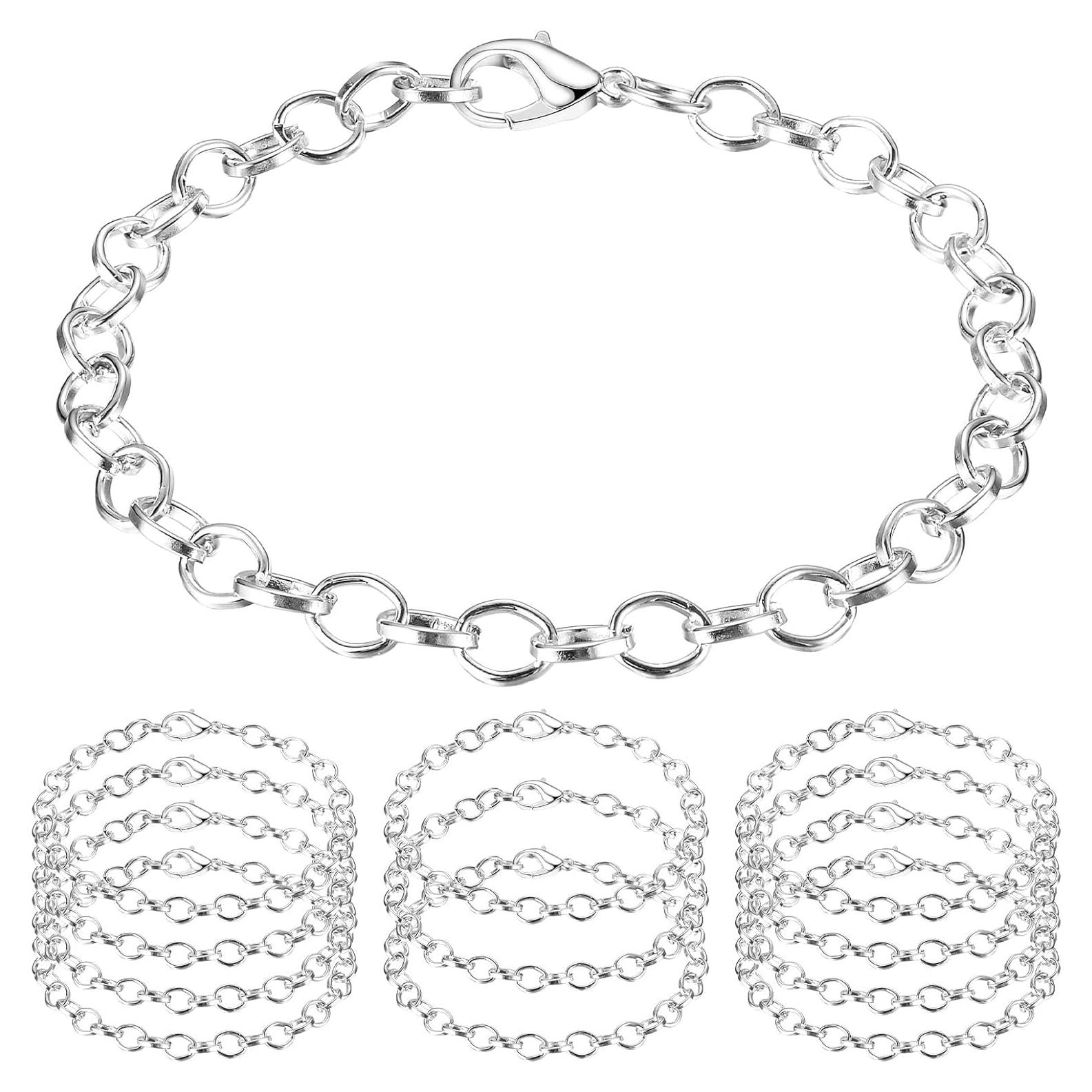 12 Pulseras de Cadena Plateda de Plata Housweety 20cm