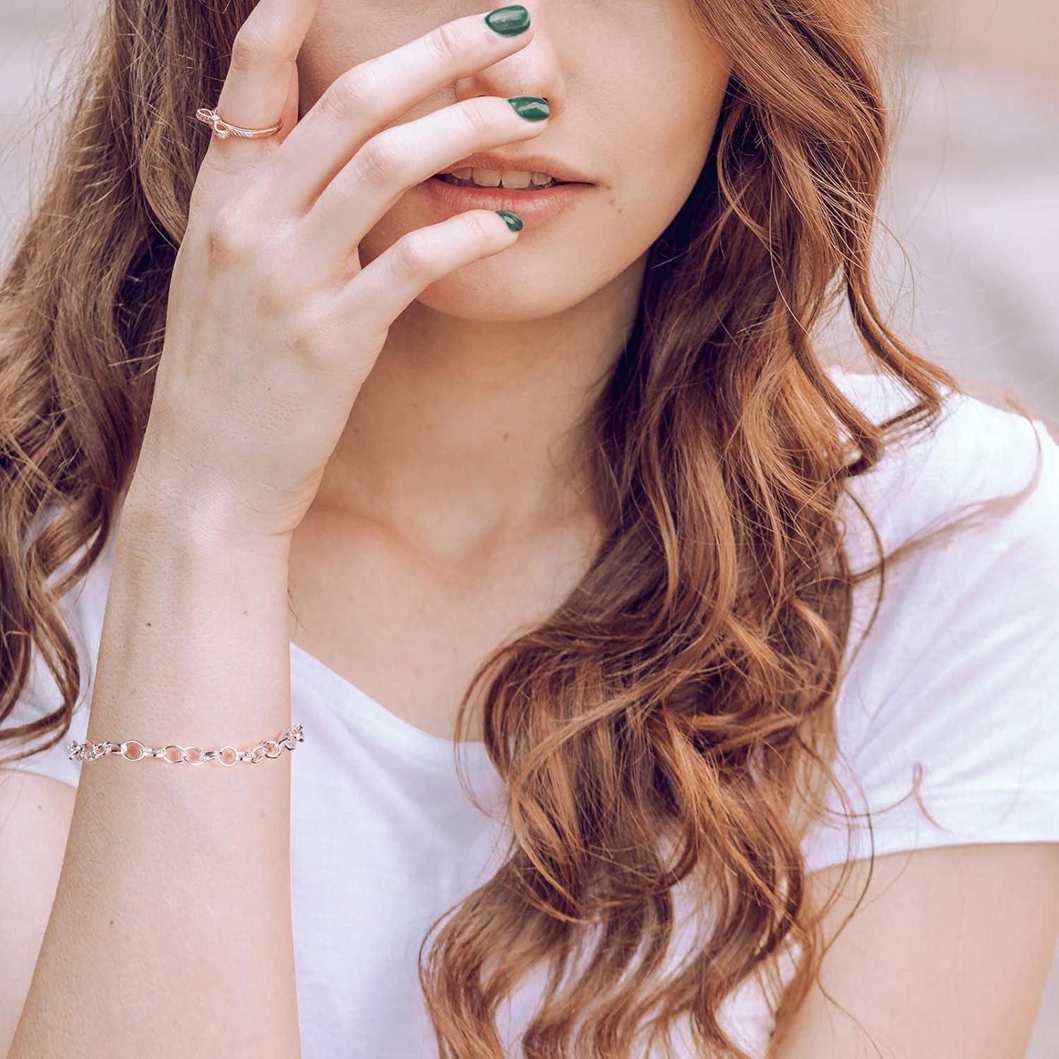 12 Pulseras de Cadena Plateda de Plata Housweety 20cm