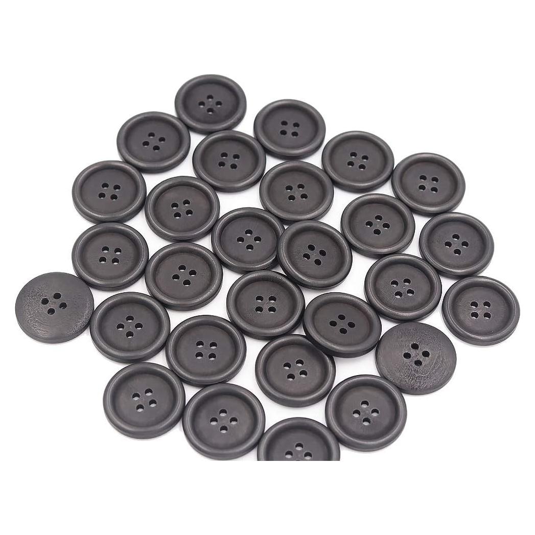 Paquete de 40 Botones Grandes de Madera Negros 30mm Mahaohao