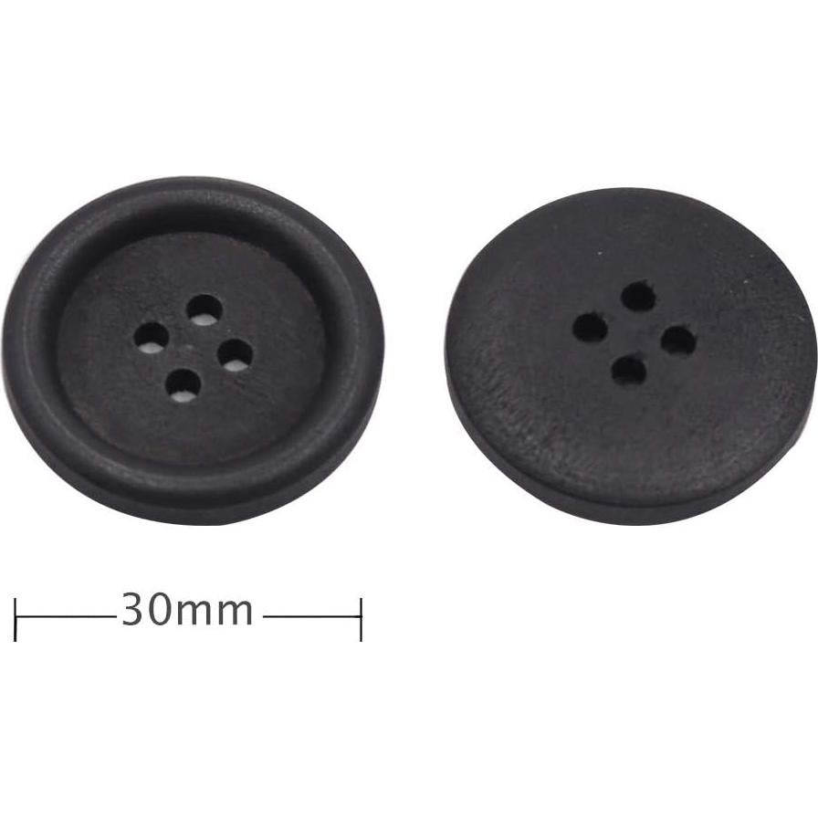 Paquete de 40 Botones Grandes de Madera Negros 30mm Mahaohao