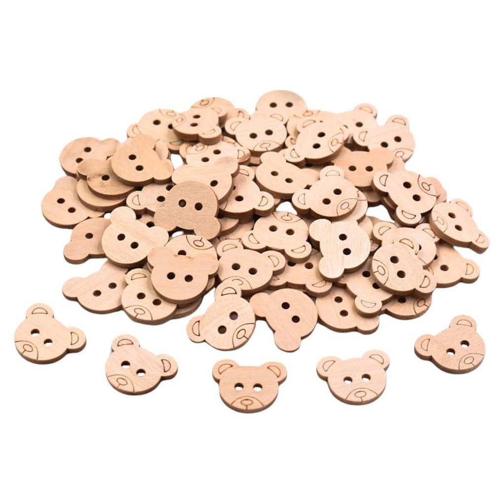 50 Botones de Madera en Forma de Oso Ynxee 25mm para Manualidades
