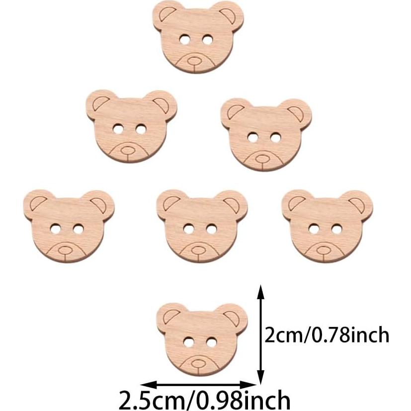 50 Botones de Madera en Forma de Oso Ynxee 25mm para Manualidades