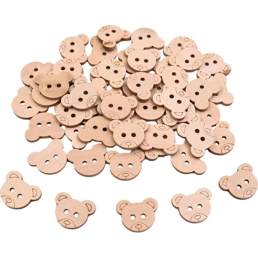 50 Botones de Madera en Forma de Oso Ynxee 25mm para Manualidades