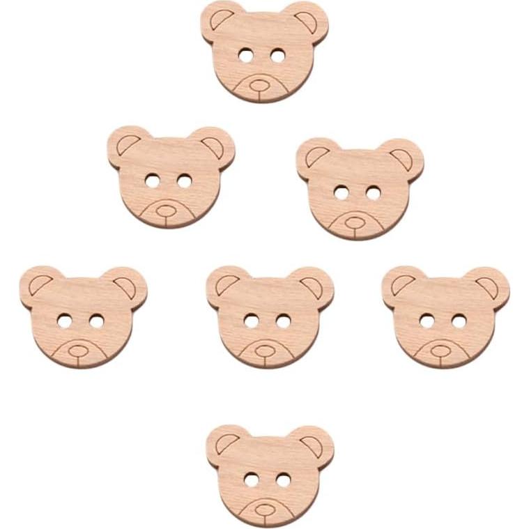 50 Botones de Madera en Forma de Oso Ynxee 25mm para Manualidades