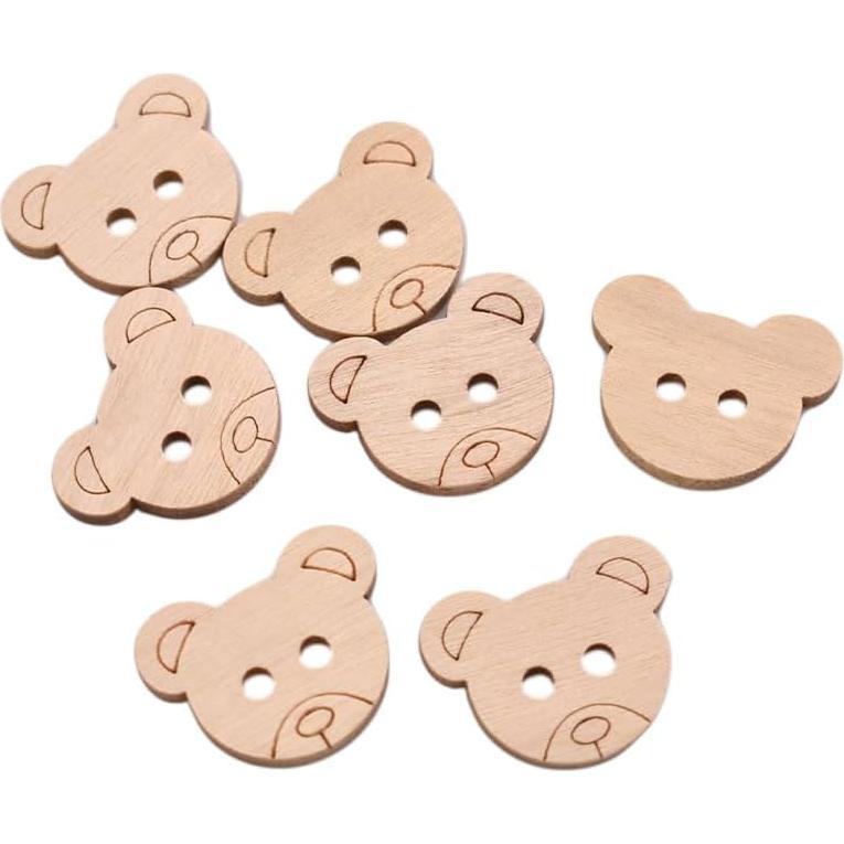 50 Botones de Madera en Forma de Oso Ynxee 25mm para Manualidades