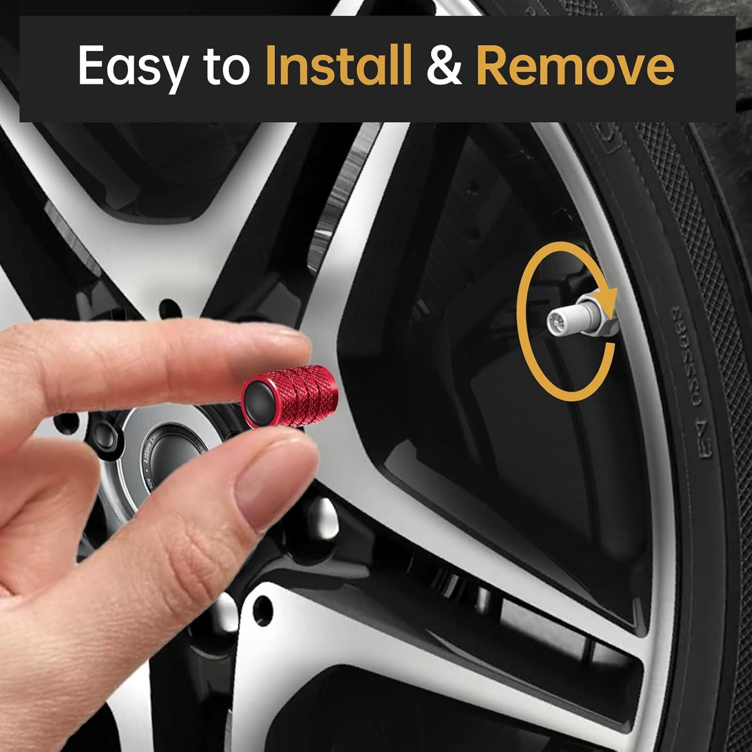 Car Tire Valve Stem Caps Compatible with Model 3, S, X, Y Accessories, Leakproof Corrosion Resistant Tire Valve Caps Compatible with Tesla Model Y Car Accessories, Red