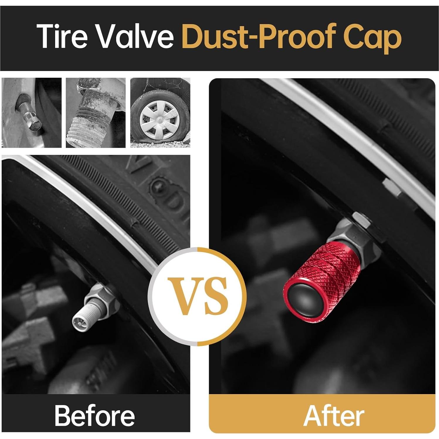 Car Tire Valve Stem Caps Compatible with Model 3, S, X, Y Accessories, Leakproof Corrosion Resistant Tire Valve Caps Compatible with Tesla Model Y Car Accessories, Red