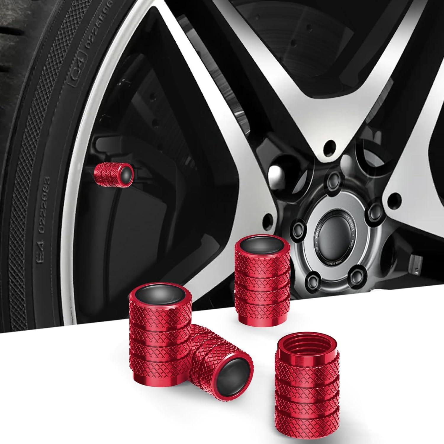 Car Tire Valve Stem Caps Compatible with Model 3, S, X, Y Accessories, Leakproof Corrosion Resistant Tire Valve Caps Compatible with Tesla Model Y Car Accessories, Red