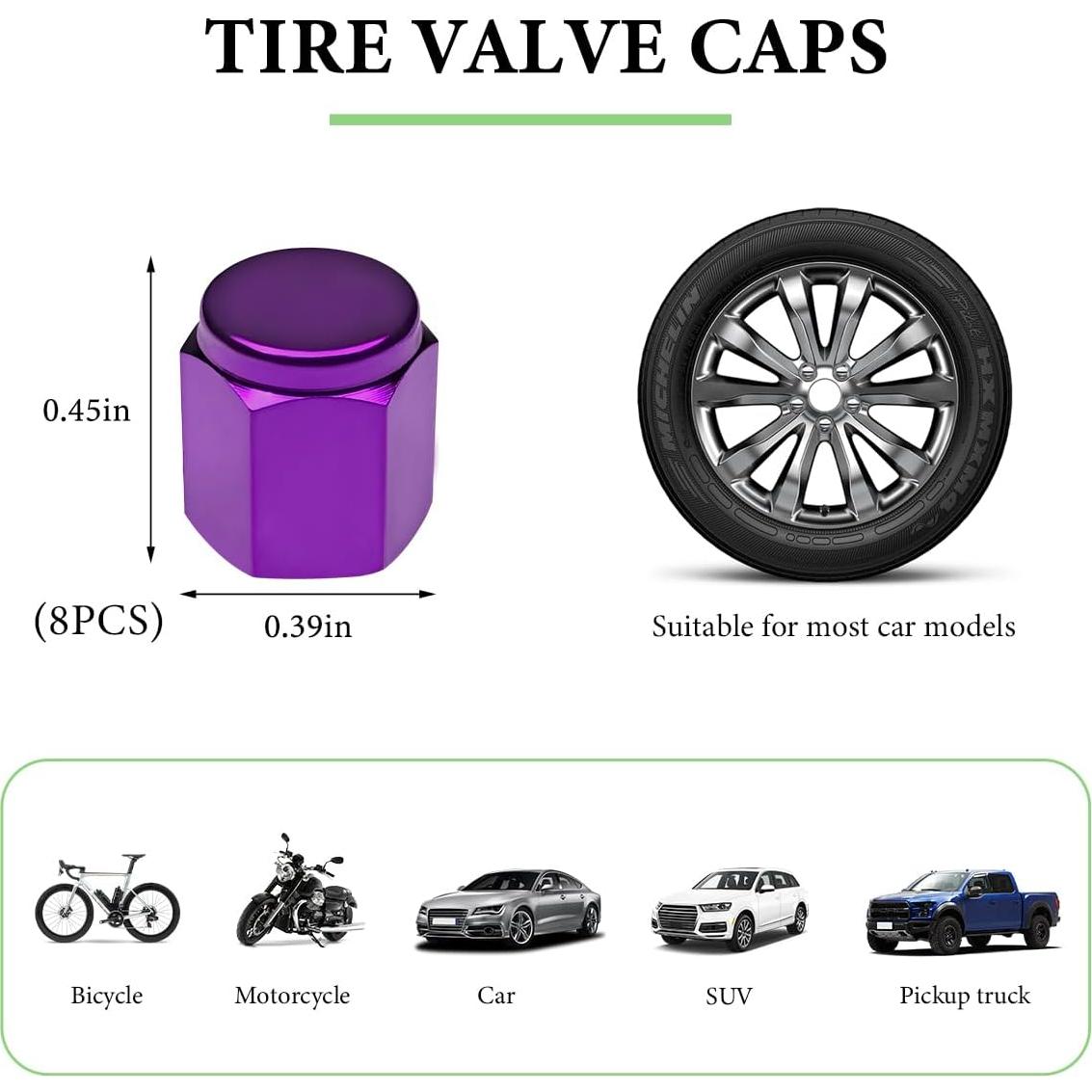 8 Tapones de Válvula de Neumático DXNQ Aluminio Púrpura