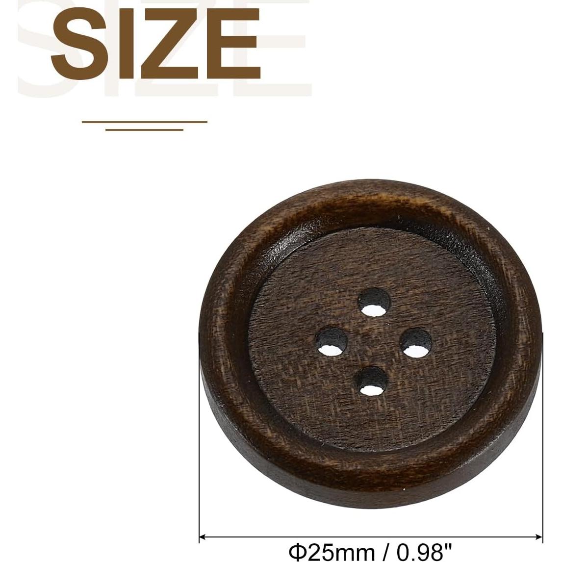 50 Botones de Madera 25mm uxcell 4 Agujeros Marrón Oscuro