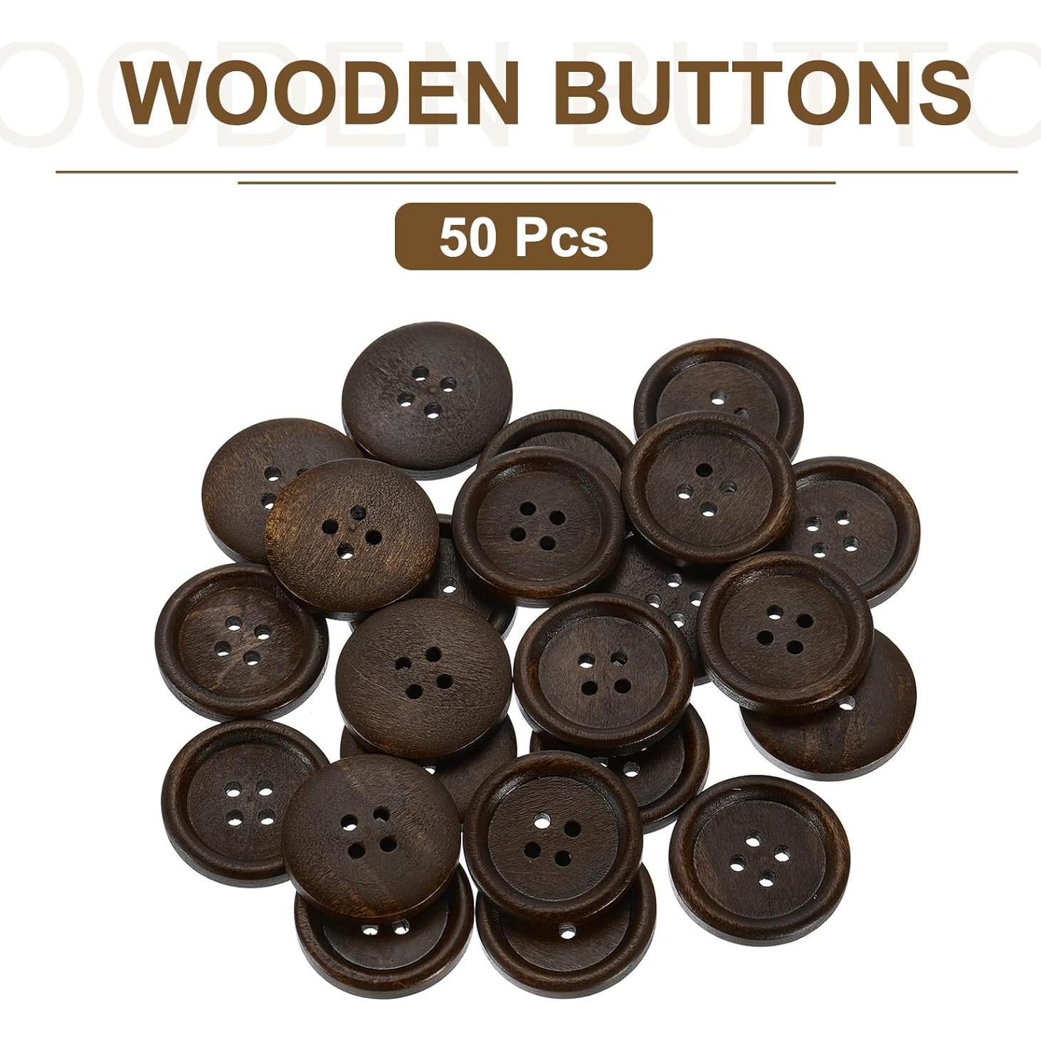 50 Botones de Madera 25mm uxcell 4 Agujeros Marrón Oscuro